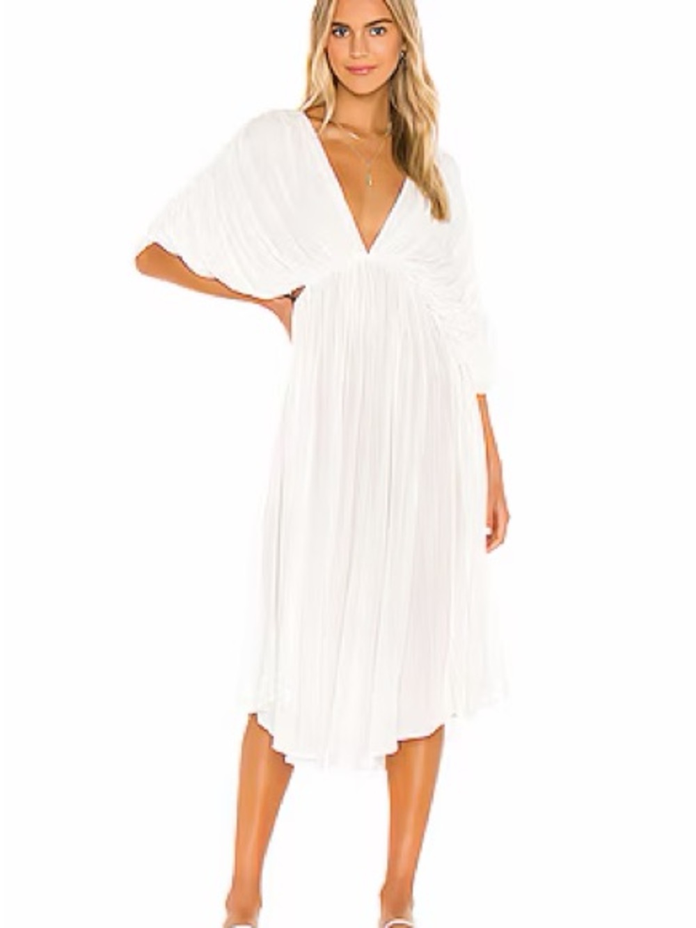 Maurie + Eve White Pleated V-Neck Maxi Dress
